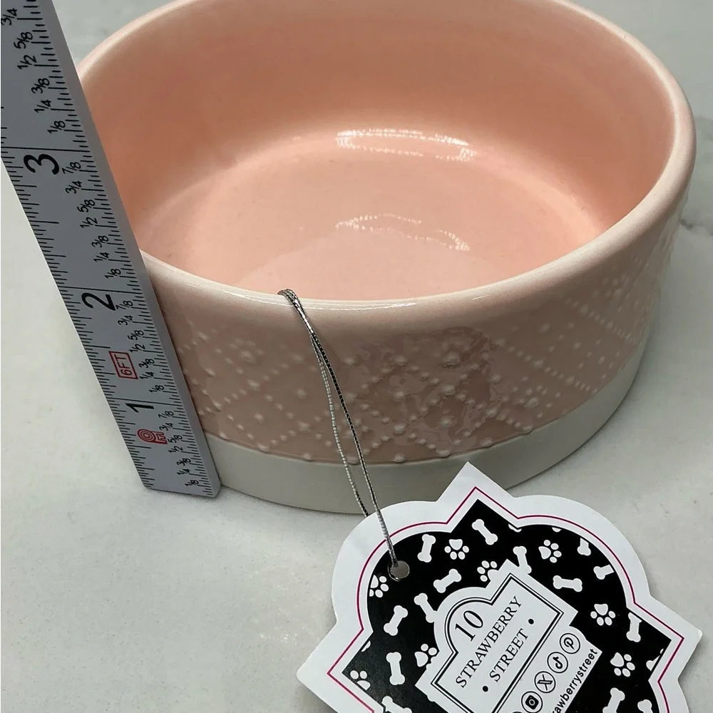 🐾 10 Strawberry Street Pet Bowl Paw Embossed Pink Ceramic New